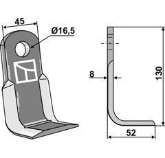Couteau équerre pour broyeur 130x45mm MASCHIO / GASPARDO T21004042 adaptable - Blacksteel©