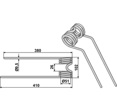Dents pour faneuse gauche 105x400x51 ∅9,5 POTTINGER 436150 adaptable