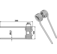 Dent de fenaison argent pour faneuse KUHN 57609000 adaptable - BlackSteel©