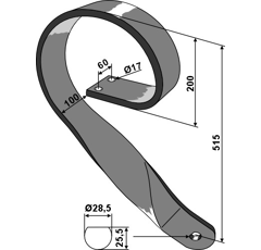 Dent à ressort droit pour cover crops courts 515 mm adaptable