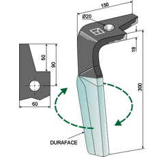 Dent droite DURAFACE pour herse rotative AMAZONE 954426 adaptable - Blacksteel©