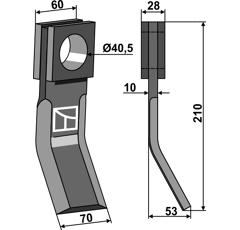Fléau pour broyeur 210 x 10 mm HERDER 8.1.0104 adaptable  - BlackSteel©