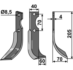 Fräsmesser Rechts 205 x 40 Honda Nachbau