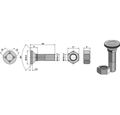 Pflugschraube M10x1.5x45 und Sechskantmutter Lemken Nachbau