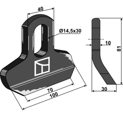 Fléau 81 x 70 x 40 x 10 mm pour broyeur KUHN JX135698 adaptable