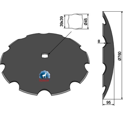 Disque crénelé ∅760x8 pour cover crop SIMBA P00284 adaptable