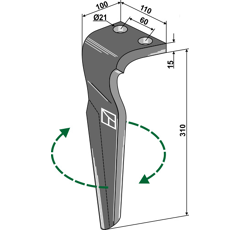 Dent droite pour herse rotative FERABOLI 7U00033 adaptable