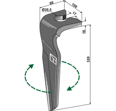 Dent droite 320 mm pour herse rotative RABE 06984375601 adaptable 