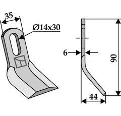 Fléau 90 x 35 mm pour broyeur KUHN 6060006 adaptable