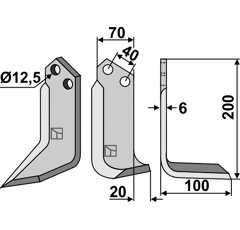 Lame droite 200x70mm pour Fraise/Rotavator DONDI adaptable - Blacksteel©