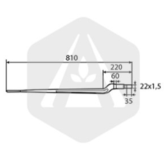 Dent de fourche décalée coudée profil H 810 mm adaptable