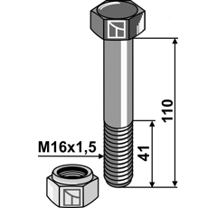 Schraube M16x1,5 x 110 für Mulcher KVERNELAND Nachbau  