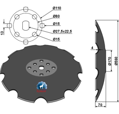 Disque crénelé ∅560x4 pour déchaumeur AGRISEM TCS-DIS-531 adaptable - Blacksteel©