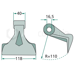 Marteau pour broyeur 118x40mm KVERNELAND MA6402076 Adaptable 