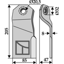 Fléau 205 x 85 x 8 mm pour broyeur JOSKIN JTR 015 adaptable