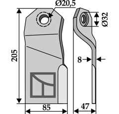 Fléau 205 x 85 x 8 mm pour broyeur JOSKIN JTR 015 adaptable