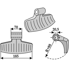 Marteau pour broyeur 185 x 70 x 20,5 mm AEDES Adaptable Blacksteel©