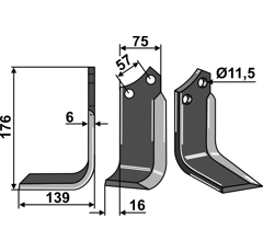 Fräsmesser Links 176 x 75 Agric Nachbau