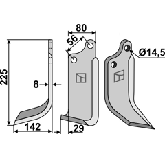 Lame gauche pour Fraise/Rotavator MASCHIO/GASPARDO 01110427 adaptable -