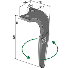 Dent Gauche pour herses rotatives RABE 8423.18.03 adaptable 