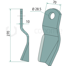Fléau droit 270 x 70 x 10 mm pour broyeur FISCHER adaptable