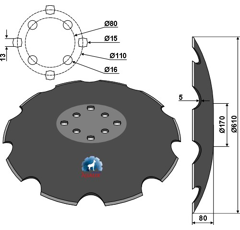 Disque crénelé ∅610x5 pour déchaumeur AGRISEM TCS-DIS-503 adaptable - Blacksteel©