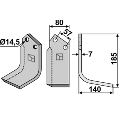 Lame droite pour Fraise/Rotavator HUARD 226090 adaptable 