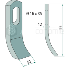 Fléau 95 mm pour broyeur NOREMAT 103074 adaptable
