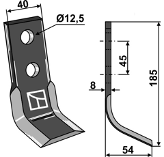 Couteau-Y pour broyeur 185x40mm BRUNI adaptable - Blacksteel©