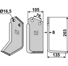 Lame droite pour Fraise/Rotavator KUHN 523590 adaptable - Blacksteel©