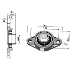 Palier de serrage ovale UCFL 35 mm pour TEHNOS adaptable - BlackSteel©