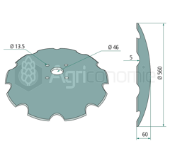 Disque bombé crénelé Ø 560 x Ø 130 mm pour semoir adaptable