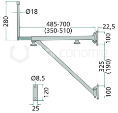 Bras de rétroviseur réversible pour machine agricole adaptable