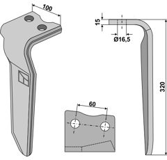 Dent gauche pour herse rotative HOWARD 185505 adaptable