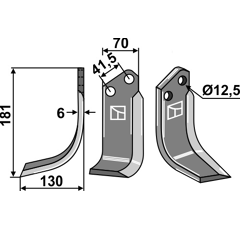 Hoja izquierda 181 x 70 x 130 x 6 mm para fresadora KUHN K1620000 adaptable