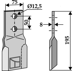 Fléau pour broyeur 195x75mm, droit PERFECT 3.13282 adaptable - Blacksteel©