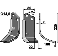 Lame droite pour Fraise/Rotavator BREVIGLIERI 0003061D adaptable -