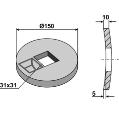 Ausgleichscheibe für 28x28 und 30x30 Vierkantwellen