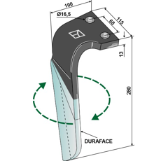 Dent droite DURAFACE pour herse rotative KUHN 52561410 adaptable - Blacksteel©