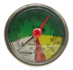 Manometer, flüssigdüngerfest, 0/5/25 bar, R1/4" hinten, Ø 63 mm