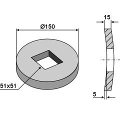Innen-/Außenflansch Ø 150 mm für Vierkantwelle 50 x 50 Nachbau  