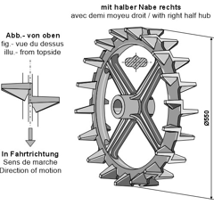 Roue à came Ø 550 mm avec demi moyeu D adaptable 