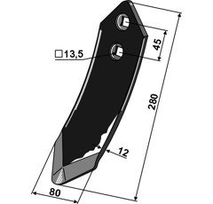 Pointe de soc 280 x 80 mm pour cultivateur KUHN-HUARD H2237810 - H2212540 - BlackSteel©