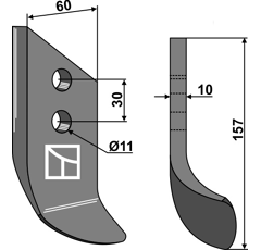 Lame 157 x 60 x 10 mm pour cureuse rotative DONDI adaptable