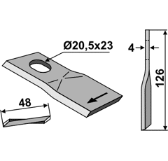 KM-Klinge links 126x48x4 LochØ: 20,5x23 mm 80140 Kuhn / Agram / Kverneland / Taarup Nachbau 