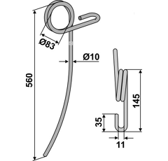 Griffe Ø10 x 560 mm pour semoir adaptable - Blacksteel©