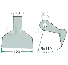 Marteau 40 x 120 mm pour broyeur DESVOYS adaptable