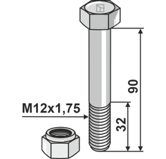 Boulon M12x1,75 x 90 pour broyeur adaptable - Blacksteel©