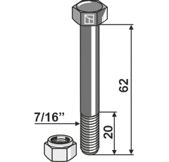 Boulon 7/16''UNF x 62 pour broyeur adaptable - Blacksteel©