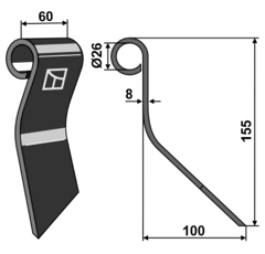 Cuchilla recta B165 para máquina agrícola BASELIER LK01093 Adaptable